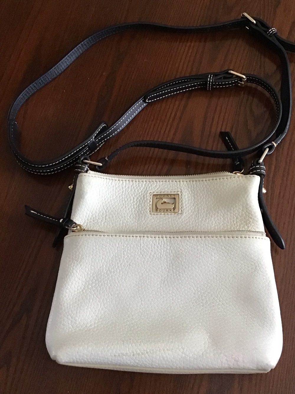 Dooney & Bourke Cream Pebbled Leather Crossbody with Black Strap